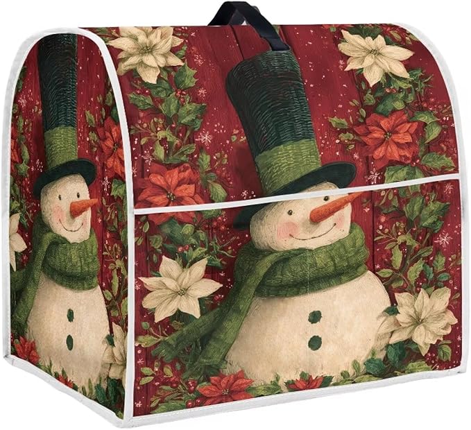Christmas Mixer Cover Compatible for 6-8 Quart Kitchen Mixer Snowman Kitchen Appliance Dust Cover with Top Handle and Accessories Pocket Christmas Decoration