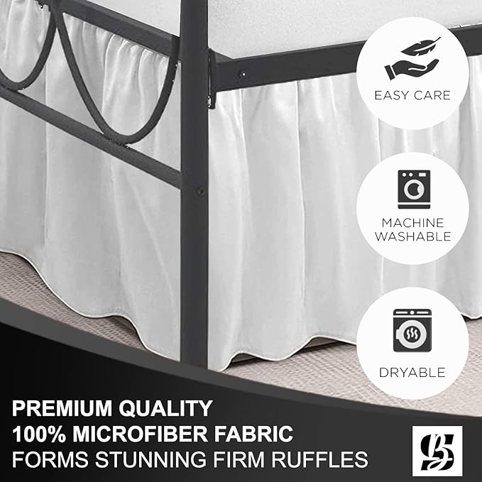 SKY BEDDINGS - Twin Size Ruffled Bed Skirt with Split Corners - 16 Inch Drop Dust Ruffle Bed Skirt with Platform Three Sided Coverage - 100% Microfiber, White