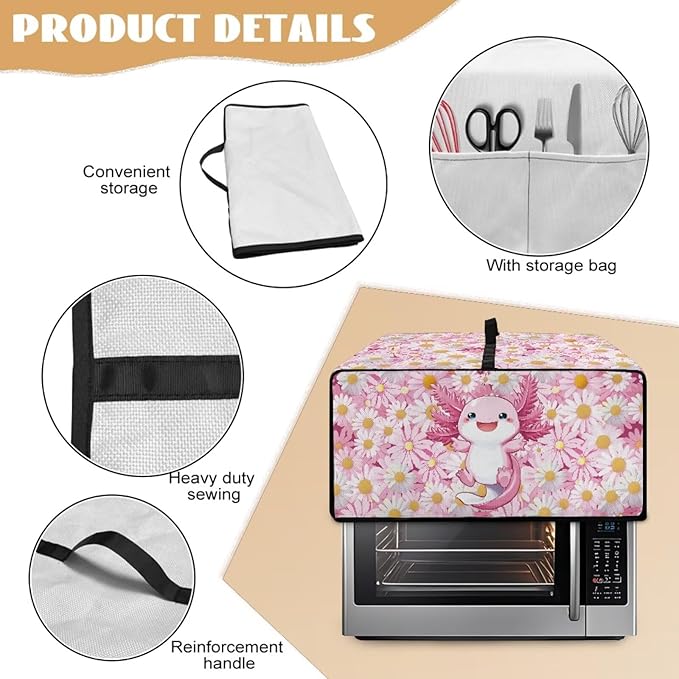 Cute Axolotl Daisy Print Microwave Oven Cover Dust-Proof Microwave Oven Cloth Cover Scratch-Resistant Foldable Small Appliance Dust Covers Case Protections Protector, M