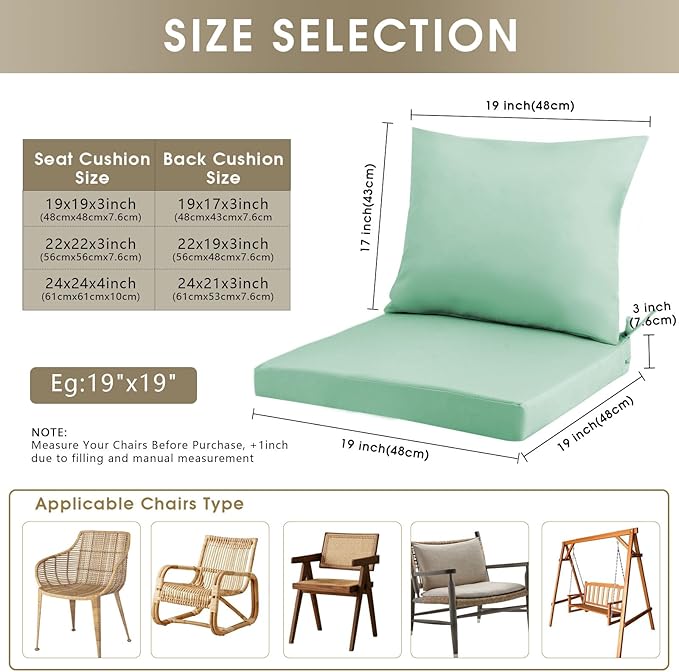 Outdoor Seat Cushion Set 22 x 22 In, Water-Resistant & Fade-Resistan, Patio Furniture Cushions with Removable Cover Deep Seat & Back Cushion with Handle and Adjustable Straps for Chair Sofa,1PC