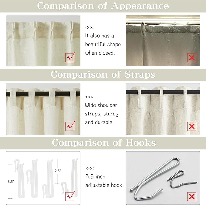 MASWOND Pinch Pleated Linen Sheer Curtains 84 Inch Length 2 Panels for Living Room Bedroom Semi Sheer Window Curtain Boho Neutral Back Tab Pinch Pleat Drape Easy Hanging Via Hooks Linen W38xL84