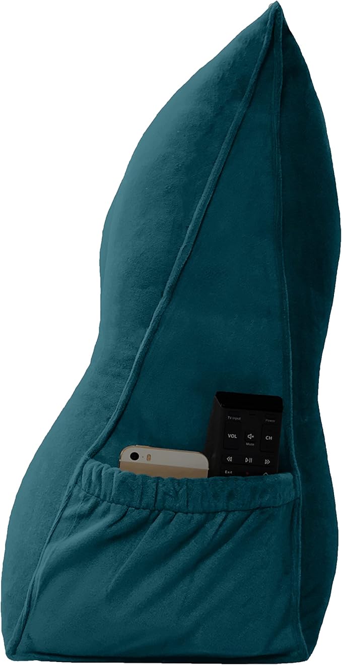 Triangular Reading Bed Rest Pillow Large Bolster Cushion Headboard Backrest Wedge Pillow with Removable Cover and Two Large Side Pockets (Teal, California King: 71 x 8 x 20 inches)