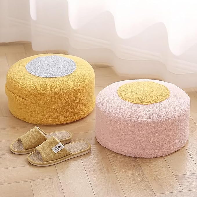 Round Pouf Ottoman Foot Rest, Stuffed Floor Pouf Foot Stool with Foam Chunk, Fluffy Storage Ottomans for Living Room Home Decor, Pink