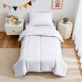 ZPECC Toddler Bedding Set - 4 Piece Hypoallergenic Baby Crib Bedding Set for Boys and Girls, Includes Toddler Comforter, Flat Sheet, Fitted Sheet and Pillowcase, White Stripe