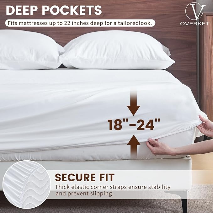 100% Linen Sheet Set King Size Extra Deep Pocket Fits 18-24 Inch Mattress, Breathable & Soft, Smooth 6-Piece Set for Thick Mattresses Hotel Luxury Bedding（King, White）