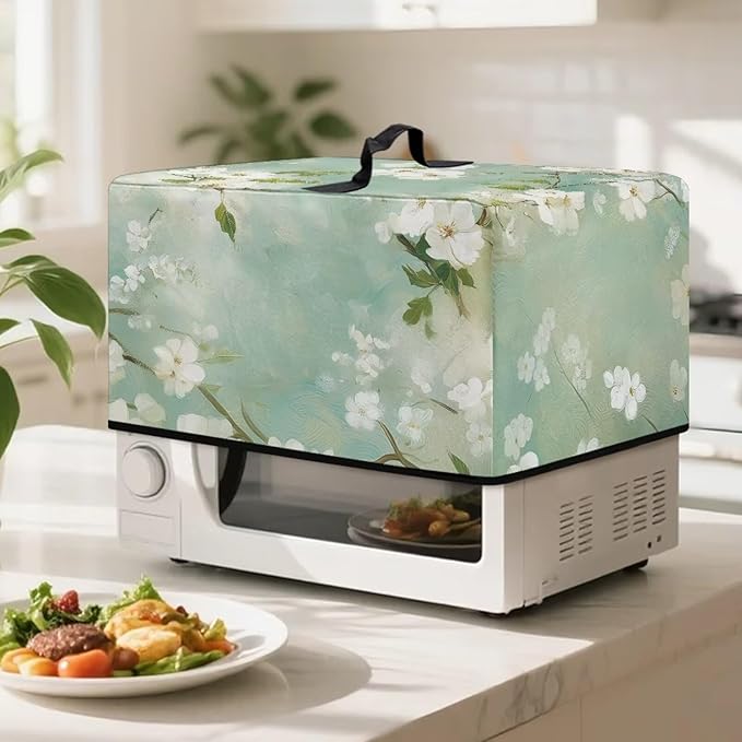 Microwave Oven Cover, Flower Heat-Resistant Waterproof Toaster Oven Dust Cover Universal for Most Microwaves Ovens Greaseproof Anti-Scratch Microwave Dust Covers