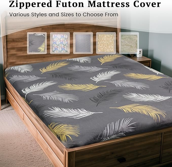 ZonLi Futon Mattress Cover Full Size for Traditional Japanese Floor Futon Mattress with Zipper,Tatami Floor Sleeping Mat Cover,Super Soft and Machine Washable (58''x84'', Tropic Leaves)
