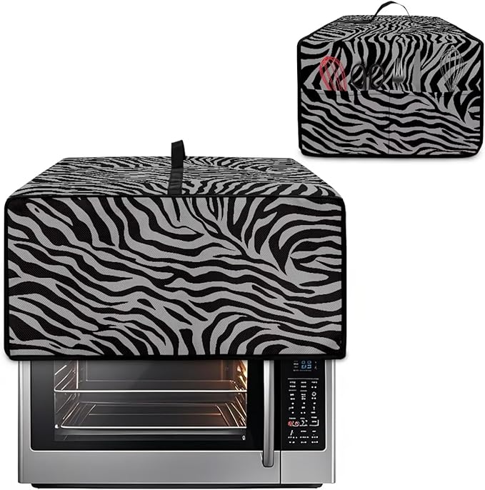 Grey Zebra Print Microwave Oven Dust Cover Dust-Proof Waterproof Microwave Toaster Oven Cover Easy to Clean Kitchen Machine Covers Case Protections Protector, L