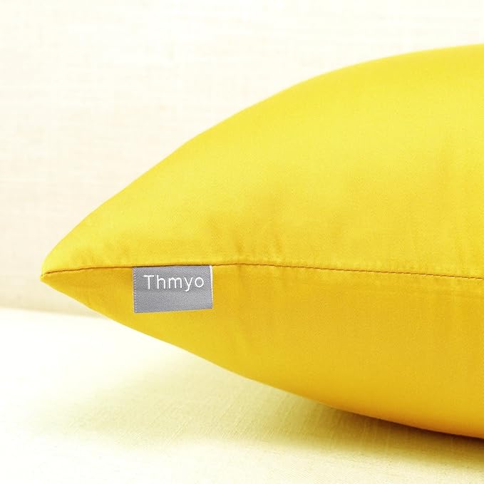 4-Pack 100% Cotton Comfortable Solid Decorative Throw Pillow Case,Thmyo Square Cushion Cover Pillowcase Sublimation Blank Pillow Covers DIY Throw Pillowcase for Sofa(18x18 inch/ 45x45cm,Lemon Yellow)