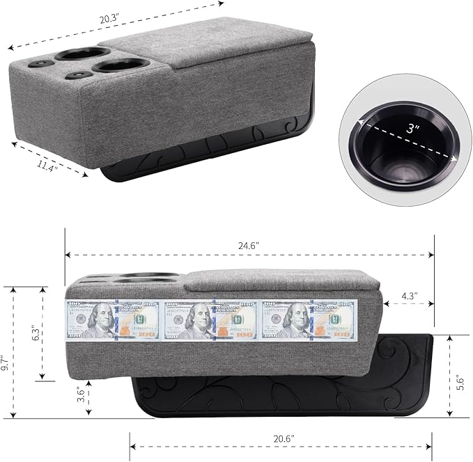 Sofa Armrest with Cup Holder Dual, Large Size Multifunctional Couch Arm Rest Insert, Removable Couch Caddy with Storage, Equipped with LED Reading Light & Wireless Charge Stand 02