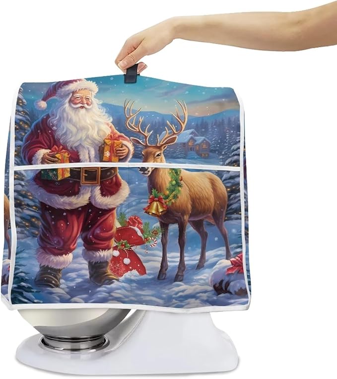 Christmas Stand Mixer Cover for Kitchen Aid 6-8 Qt Mixer, Santa Claus Elk Small Appliance Dust Covers Universal for Air Fryers, Coffee Makers, Christmas Kitchen Decor
