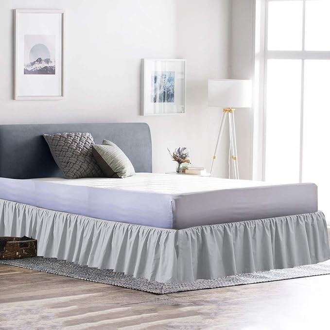 Ruffled Bed Skirt (King, Silver) 18 Inch Drop Dust Ruffle with Platform, 100% Cotton 600 Thread Count Fabric, Gathered Styling, Available in All Bed Sizes and 23 Colors - Bedskirt