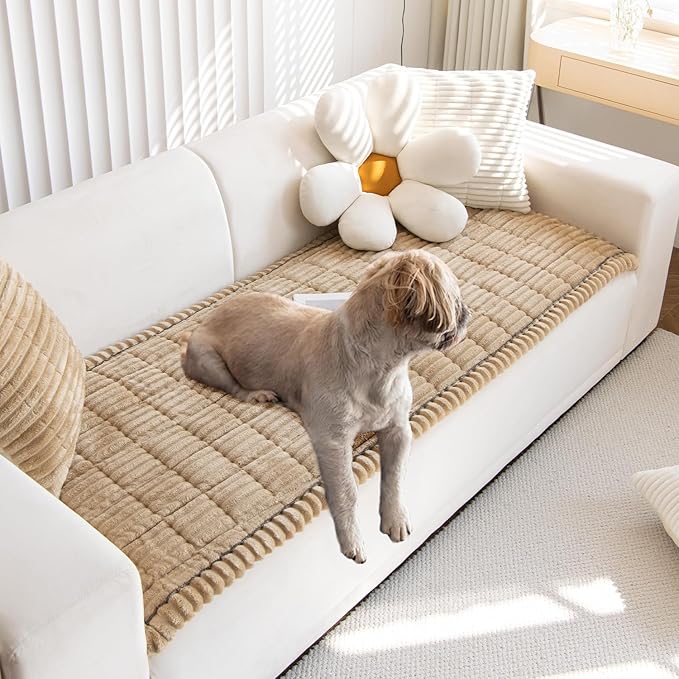 Non Slip Fuzzy Pet Couch Covers for Sofa, Washable Couch Cushion Covers for Dogs(Brown 70 x120cm)