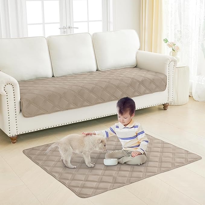 Smiry Waterproof Dog Bed Cover Blanket 52x82, Soft Reversible Pet Blanket, Washable Leakproof Cats Dogs Couch Cover for Sofa, Couch, Furniture, Lattice, Taupe/Beige