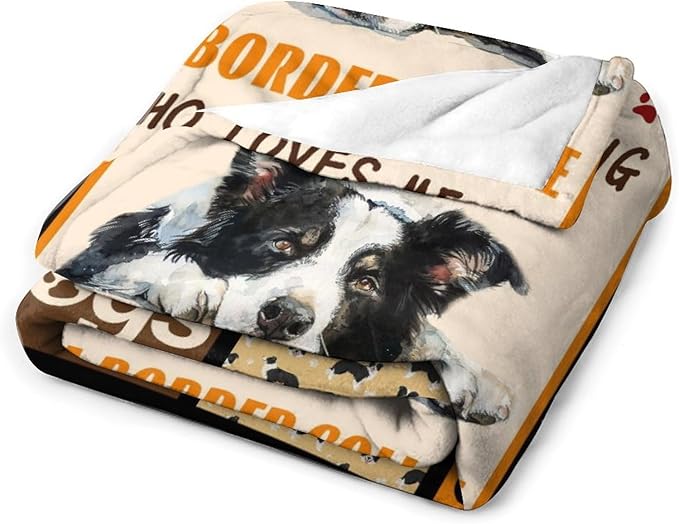 Border Collie Dog Print Blanket Best Dog Pet Animal Throw Blankets for Couch Sofa Stuff Decor Gifts Lightweight Soft Cozy Fleece Plush Warm Flannel Bedding for Lover Man Woman Teen Adults 50"x60"