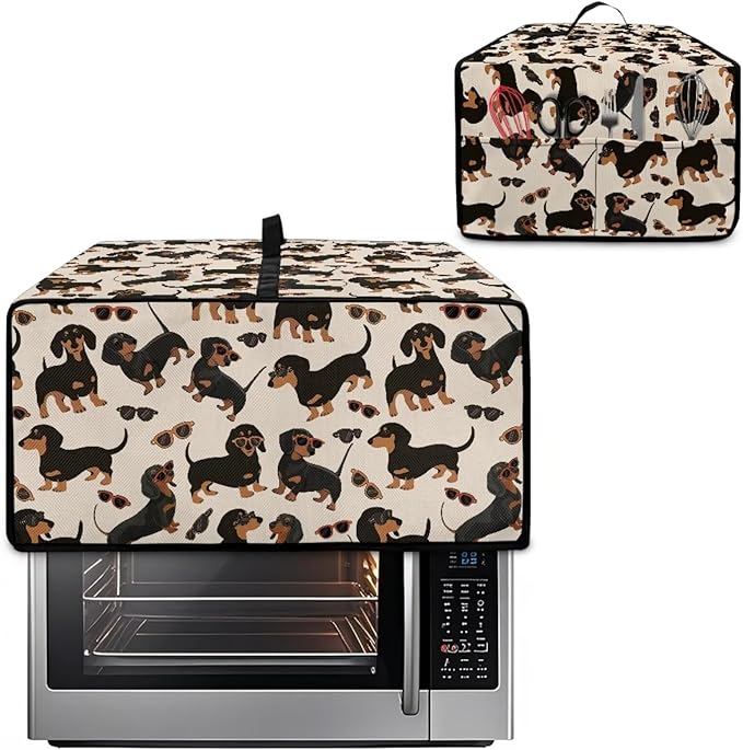Air Fryer Toaster Oven Dust Cover Protective Microwave Oven Cover with Pockets, Dust-proof Countertop Appliance Protector, L, 18.5" x 22.5" x 13", Dachshund Dog Sunglasses Print