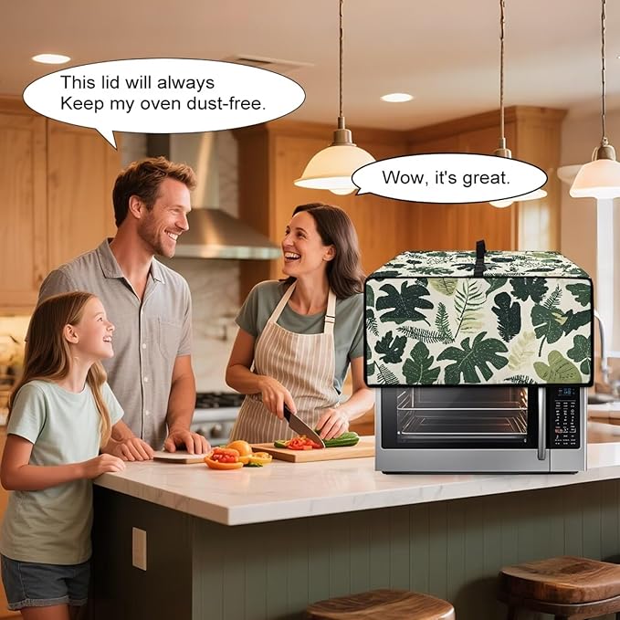Monstera Palm Leaf Print Microwave Oven Dust Cover Foldable Microwave Toaster Oven Cover Easy to Clean Dust-Proof Kitchen Machine Covers Case Protections Protector, L