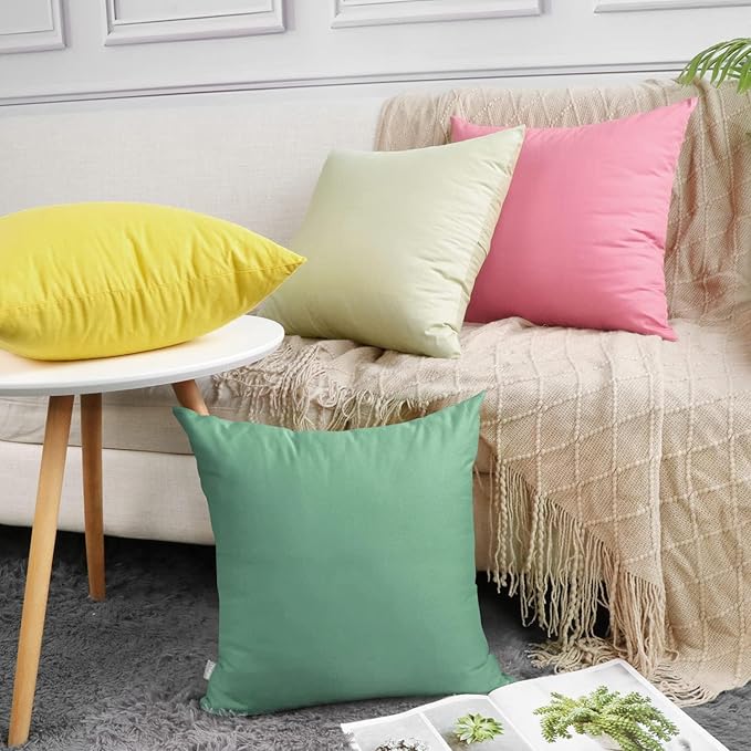 Thmyo 4-Pack 100% Cotton Comfortable Solid Decorative Throw Pillow Case, Square Cushion Cover Pillowcase Sublimation Blank Pillow Covers DIY Throw Pillowcase for Sofa(16x16 inch/ 40x40cm,Mist Green)
