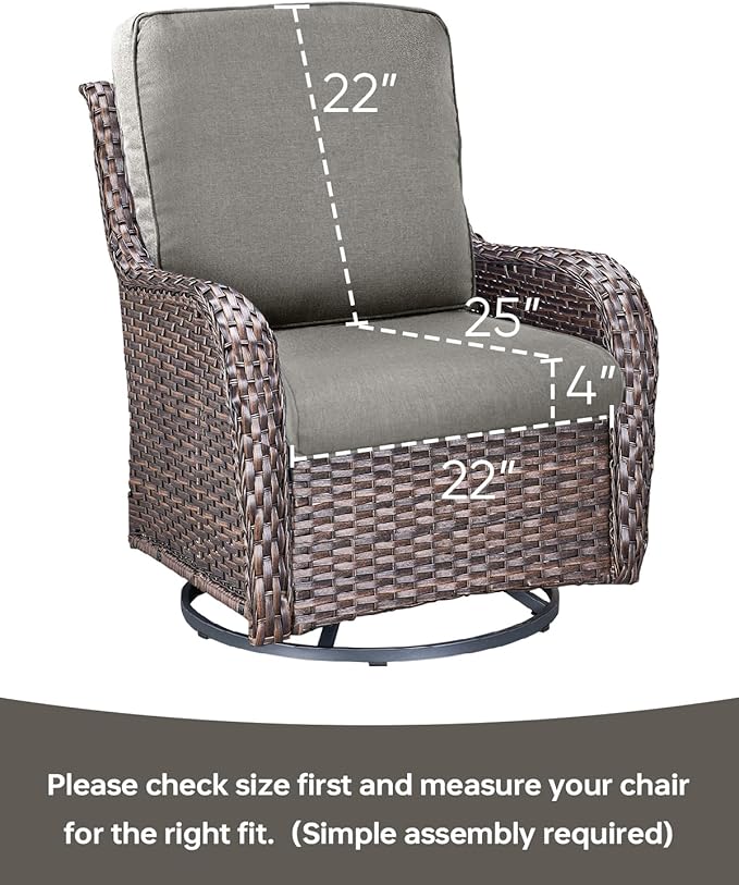 Pop 22x25/22x24 Outdoor Replacement Cushions - 1 Set High Back Deep Seat Patio Furniture Cushion for Rattan Dining Swivel Rocking Chairs Rattan Loveseat Couch Sectional Sofa - Grey/Classic