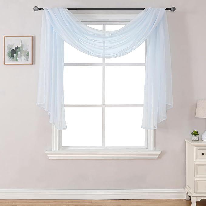 DONREN Baby Blue 144 Inch Length Sheer Window Scarf - Perfect As Valance Scarves As Well As Bed Canopy Or Wedding Decoration. (W 52 x L 144 One Panel)