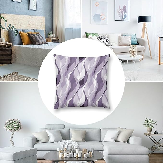 Lavender Throw Pillow Covers Modern Purple and Grey Striped Decorations for Bedroom Living Room Farmhouse Sofa Pillows Bed Couch 12x12 Inch