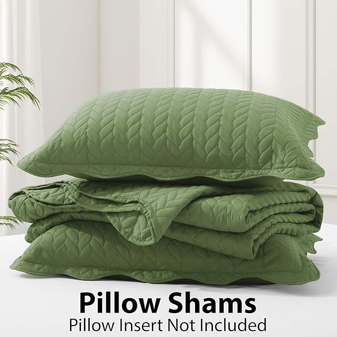 IR Imperial Rooms Twin Quilt Bedding Set Size (68” x 86”) + 1 Pillow Shams (20” x 26” + 2”) - 2 Pcs All Season Lightweight Reversible Microfiber Coverlet Embossed Quilt Bedspread (Olive Green)