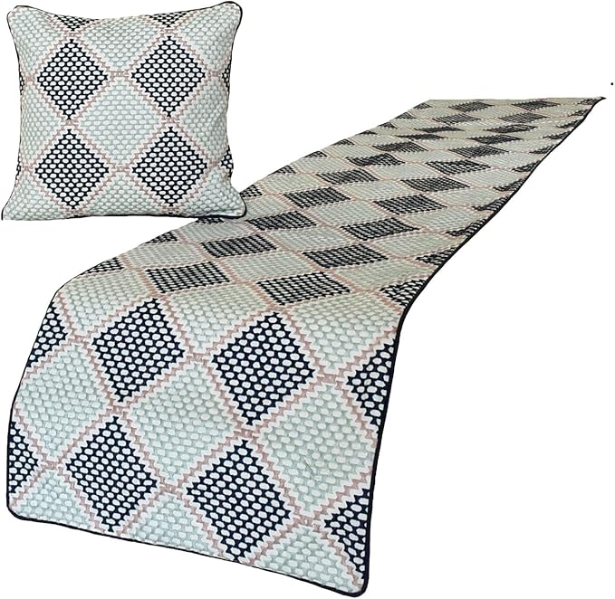 The HomeCentric King/Queen/Twin Blue Decorative Bed Runner King 90"x18" Bed Runner Without Pillow Cover, Embroidered Bed Scarf on Embroidered Fabric - Pointillism