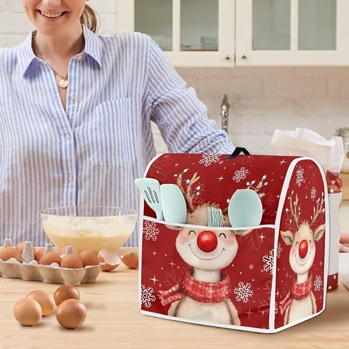 Christmas Reindeer Stand Mixer Cover 6-8 Quart Kitchen Mixer Cover Washable Food Processor Protective Covers Dust Protection Insulated Kitchen Appliance Cover Xmas Decor