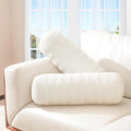 Cheer Collection Faux Fur Bolster Pillows – Soft Decorative Cylinder Pillows for Bed or Couch, Machine Washable – 8” x 24”, Set of 2, White