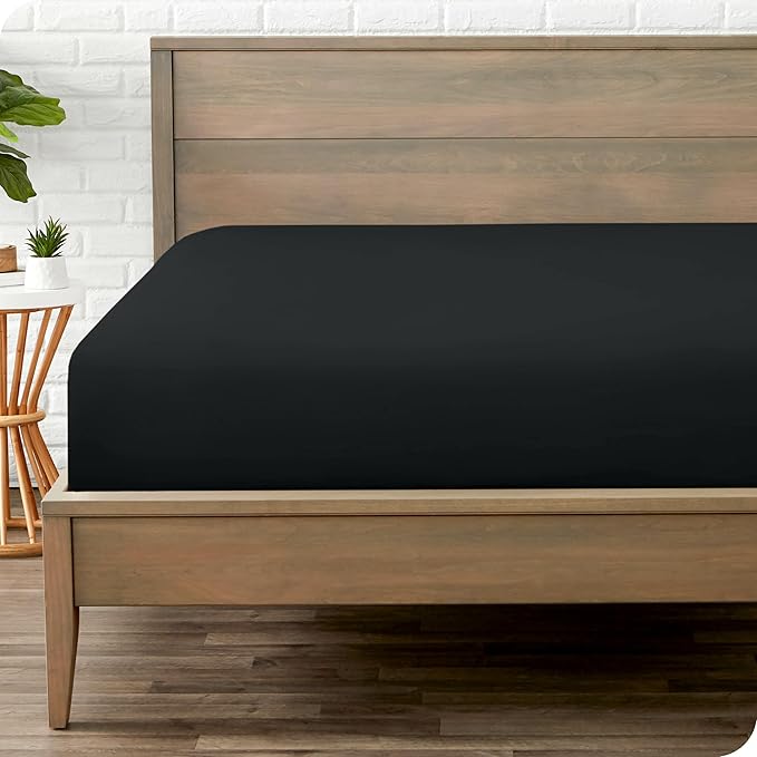 Bare Home Fitted Bottom Sheet Full Size - Premium 1800 Microfiber - Ultra-Soft Hotel Luxury - Deep Pocket - Durable and Long Lasting - Fitted Sheet (Full, Black)