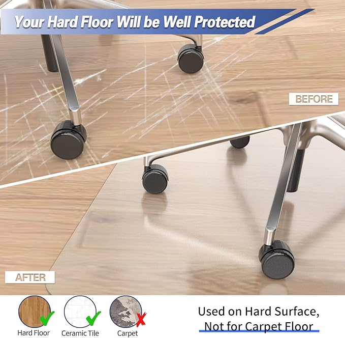 Amyracel Office Chair Mat for Hardwood Floor, 36” x 48” Clear Computer Desk Chair Mat for Hard Floors, Easy Glide Office Floor Mat for Hardwood Floor