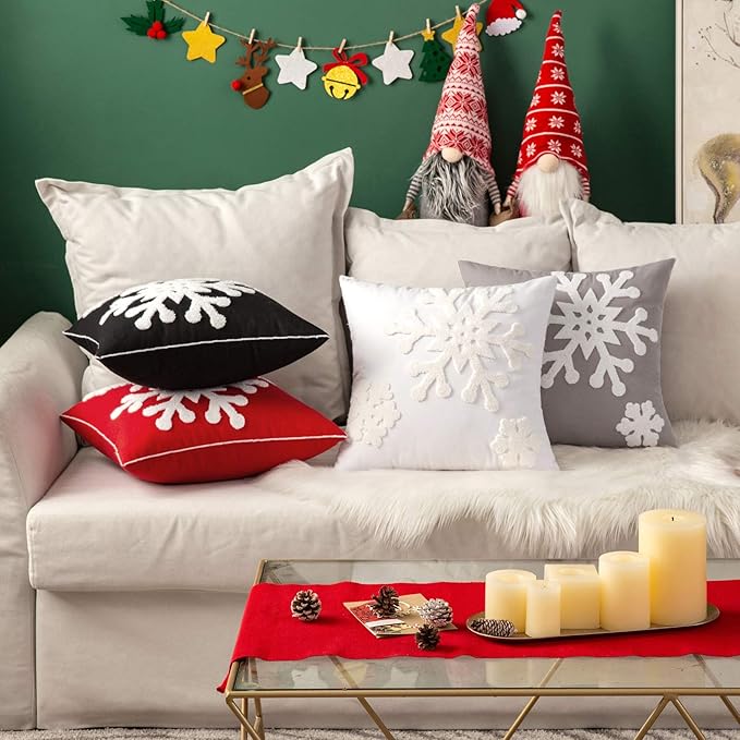 MIULEE Pack of 2 Christmas Decorative Snowflake Throw Pillow Covers Canvas Embroidery Winter Cushion Cases Holiday Decor Soft Pillowcases for Winter Couch Sofa Bedroom Car（White, 18x18in）