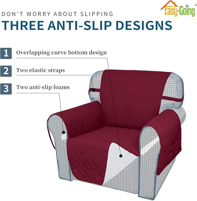 Easy-Going Sofa Slipcover Chair Cover Waterproof Couch Cover Washable Sofa Cover Non-Slip Fabric Furniture Protector with Pocket for Pets Covers Pets Kids Children Dog Cat (Chair, Wine)