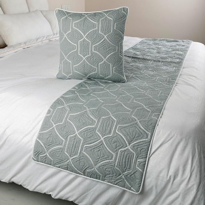 The HomeCentric King Queen Twin Grey Blue Bed Runner Without Pillow Cover, Queen Size 74"x18" Bed Runner Without Pillow Cover, Linen Quilted Embroidery, Modern Contemporary - Atmosphere