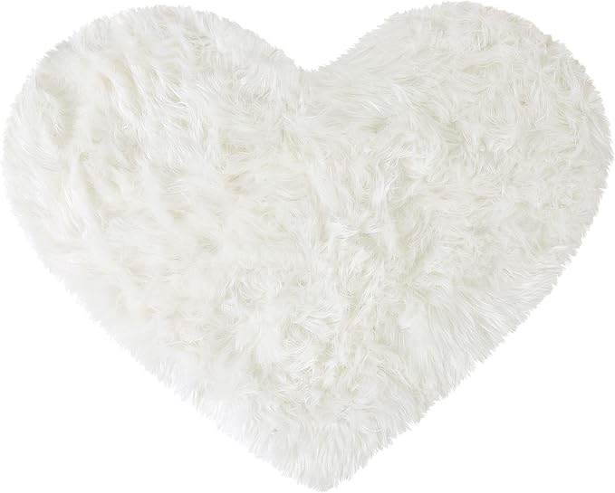 uxcell Heart Shaped Rugs for Bedroom,Small Aesthetic Carpet Girls,Cute Shaggy Floor Mirror Mat,Pastel Furry Throw Rug 2.3ftx3ft, Snow White