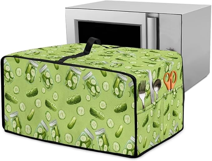 Toaster Oven Dust Cover with Storage Pockets, Dust-Proof Kitchen Appliance Protector for Small Appliances Convection Ovens, L, 18.5 x 22.5 x 13 Inches, Cucumber Print Green