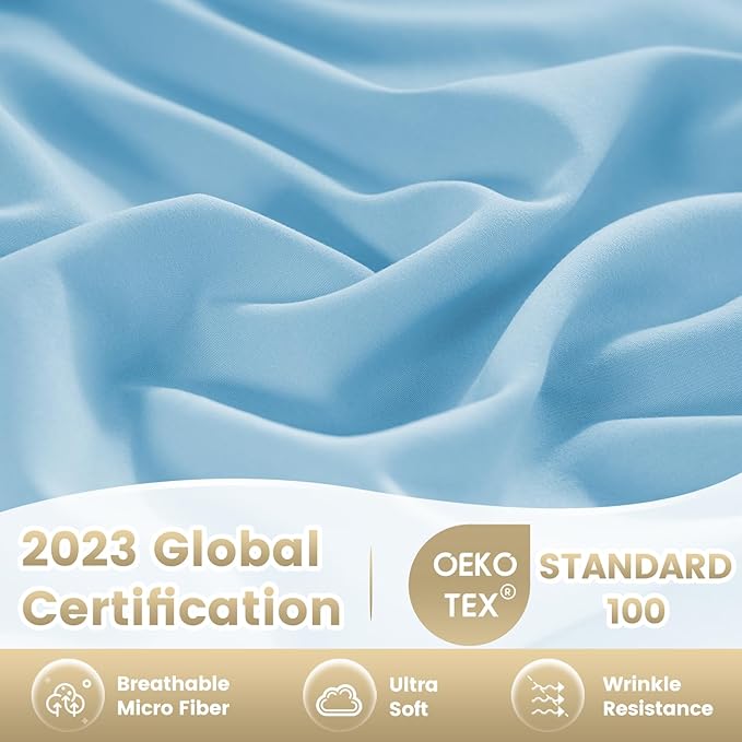 California King Sheet Set - Luxury 4 Piece Breathable Soft Sheets for King Size Bed, 16" Deep Pocket Wrinkle Free Cooling Bedding Sheet and Pillowcase Set Cal King Size, Sky Blue