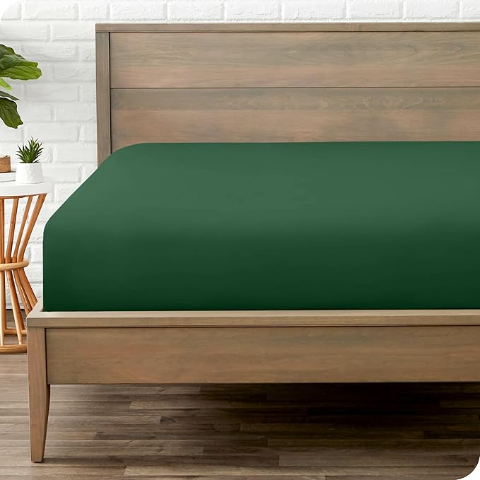 Bare Home Fitted Bottom Sheet King Size - Premium 1800 Microfiber - Ultra-Soft Hotel Luxury - Deep Pocket - Durable and Long Lasting (King, Forest Green)