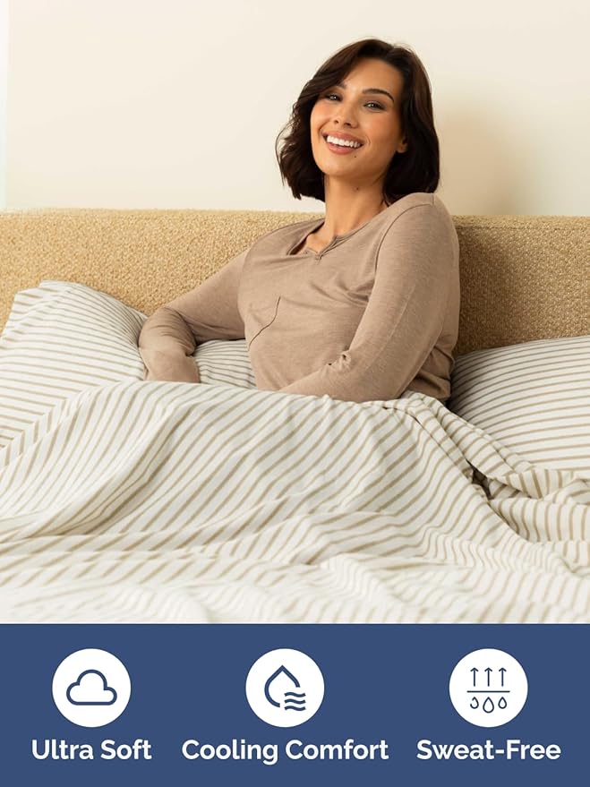 Extra Deep Full Fitted Sheet - Hotel Luxury Single Fitted Sheet Only - Easily Fits 18 inch to 24 inch Mattress - Ultra Soft, Wrinkle Free with Extra Deep Pockets - Breathable & Comfy - Beige Stripes