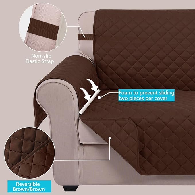U-NICE HOME Reversible Sofa Cover Couch Cover for Dogs with Elastic Straps Water Resistant Furniture Protector for Pets Couch Cover for 3 Cushion Couch (Sofa, Brown/Brown)