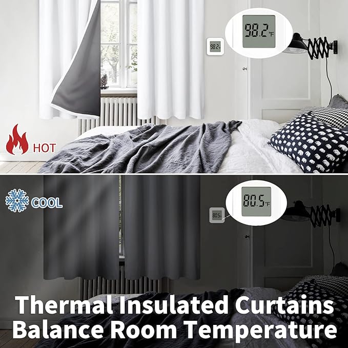 BGment White Blackout Curtains for Bedroom 63 Inch Long - Thermal Insulated Black Out Curtains Room Darkening Soundproof Rod Pocket Window Curtains for Living Room, Each Drape Panel 52 Inch Wide