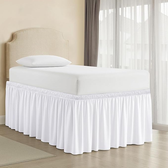 Dorm Bed Skirt Twin XL 36 Inch Drop, 100% Microfiber Extra Long College Dust Ruffle Bedskirt for Adjustable Beds, Elastic Wrap Around Design, White