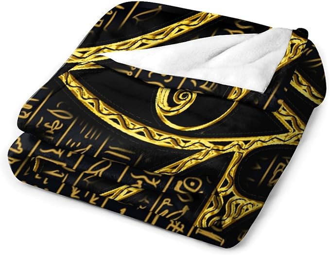 Ancient Egyptian Blanket, Egyptian Eye of Horus Ancient Culture Golden Egyptian Hieroglyphs Alphabet Print Blankets for Couch Sofa Bed Boys Mens, 50"x60"
