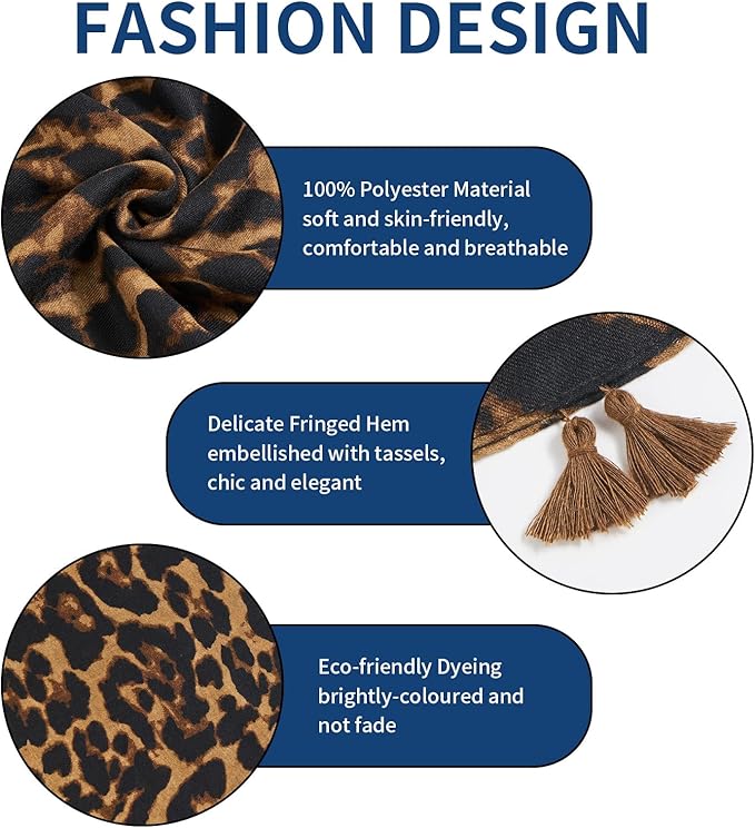 Scarf for Women Lightweight Soft Floral Leopard Printed Scarves Fall Winter Fashion Shawl Wrap with Fringe