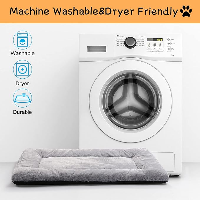 Dog Beds Crate Pad for Small Dogs Ultra Soft Dog Crate Bed Washable & Anti-Slip Kennel Pad,Cat Bed Pad Mat,Gray 24inch