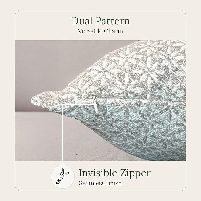 SanVia Tranquil Premium Cotton Throw Pillow Covers, 20 x 20 Inches, Luxurious Handwoven Reversible Couch Pillow Covers with Hidden Zipper, Elegant Home Décor, Insert Not Included