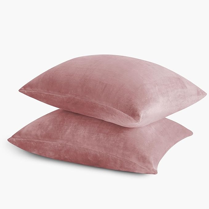 BEDELITE Flannel Pillow Cases Queen Size Set of 2, Super Soft Fleece Pillowcases with Zipper for Bedroom, Sofa, Luxury Cozy Fuzzy Velvet Pillow Shams for All Seasons(20x30 Inches,Dusty Pink)