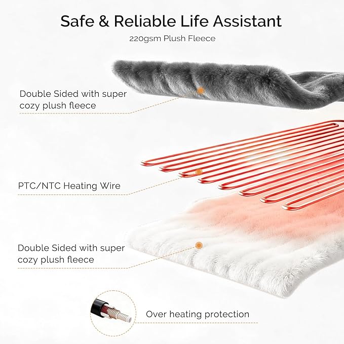 Heated Blanket Electric Blanket King 100"x90" Heating Blanket with Dual Control 10 Heat Levels & 10 Hours Auto-Off Overheat Protection Cozy Soft Flannel King Size Blanket Fast Heating Machine Washable