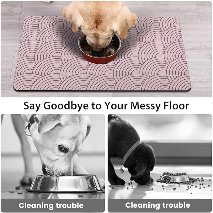 Dog Food Mat for Floors, Absorbent and Quick-Drying Pet Cat Food Mat,Anti-Fouling and Easy-to-Clean Pet Feeding Mat,Dog Bowl Mats for Messy Drinking Water Bowls.17x27inch Boho Style