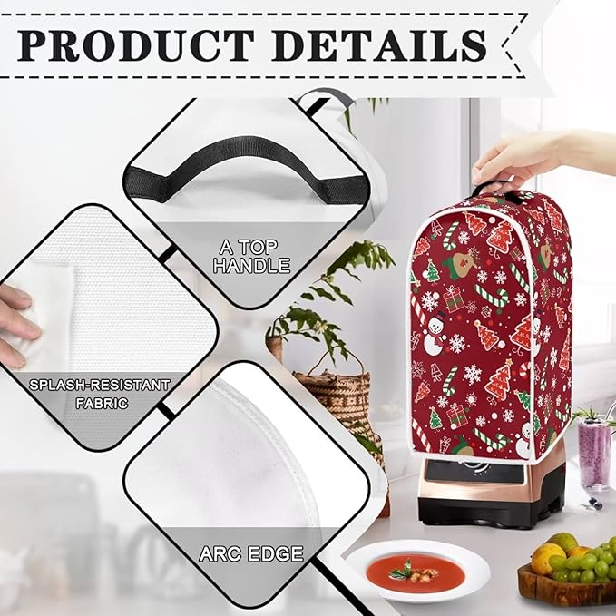 Talayituse Snowman Deer Tree Print Blender Dust Cover, Fingerprint Protection Cover for Stand Mixer or Coffee Machine, Home Kitchen Appliance Covers for Stain Dust Resistant Supplies Christmas Decor